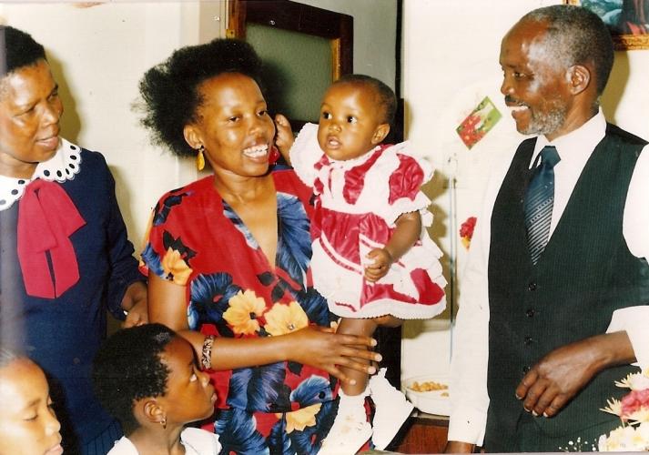 Merriam(wife)Phina(daughter)holding Katlego Setlogolo Katlego celebrating her First Birthday.21 December 1985